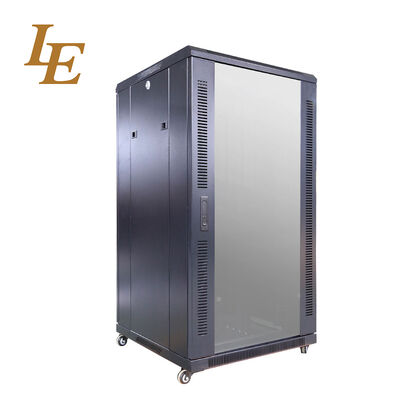 19Inch 18U 800mm Width 22U 600mm Width Tempered Glass Front Door and Solid Metal Rear Door with Handle Locks Racks RAL9004 Black RAL9005 Black Flat Packing