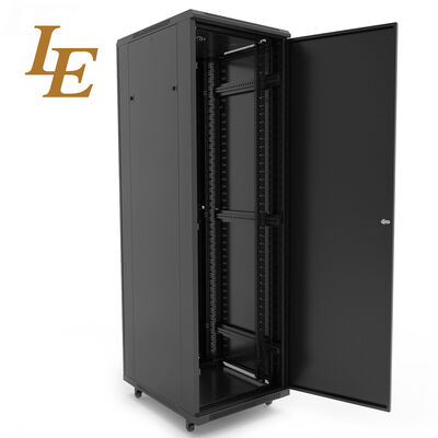 Server Rack Cabinet 42U Tempered Glass Front Door Solid Metal Rear Door with Cable Management Adjustable Feet and Castors
