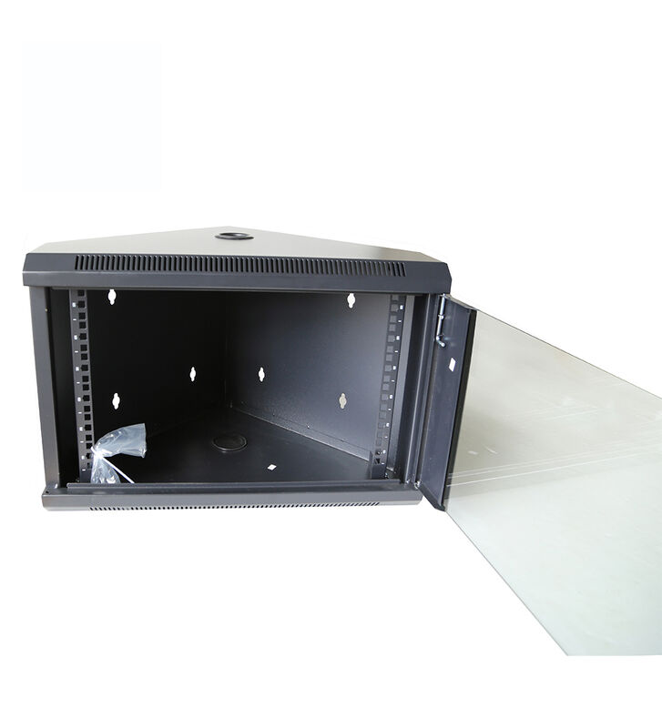 Wall Mount Server Rack Custom 19 Inch 18U Single Section SPCC Cold Rolled Steel L Shaped 600mm Tempered Glass Door Fan Stock