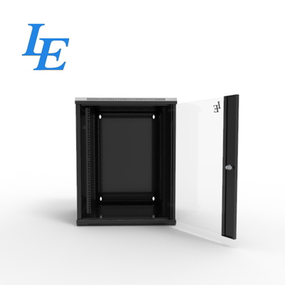 19 pouces Standard 6U 9U 600x550mm 600x600mm Double section charnière Type RAL9004 Armoire à enceinte montée sur mur noir avec porte d'entrée en verre trempé et panneaux latéraux amovibles