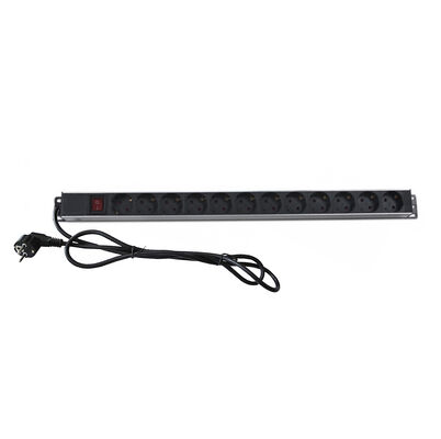 Unité de distribution d'alimentation verticale en aluminium 12 voies EU/Schuko PDU Noir 19 pouces Horizontal 6 voies 8 prises Schuko Allemagne Type Unité de distribution d'alimentation pour armoire réseau informatique Prise intelligente PDU avec interrupteur 3x1.5mm² 2M Long