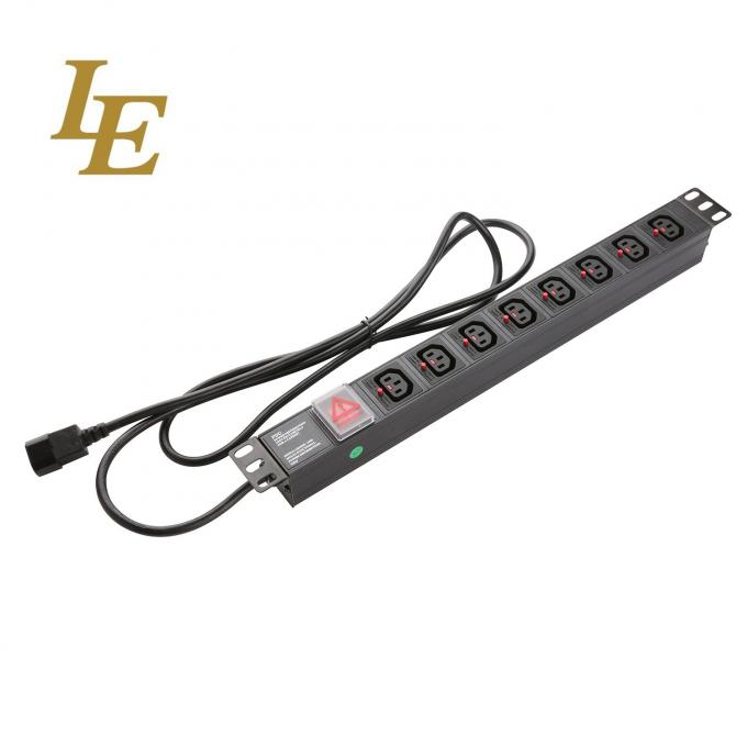 19 pouces en aluminium noir IEC Type 6 voies 8 prises C13 C14 Unit&eacute; de distribution &eacute;lectrique 16Amp/32Amp Avec prise de commande disponible IEC320 Smart Socket PDU 1