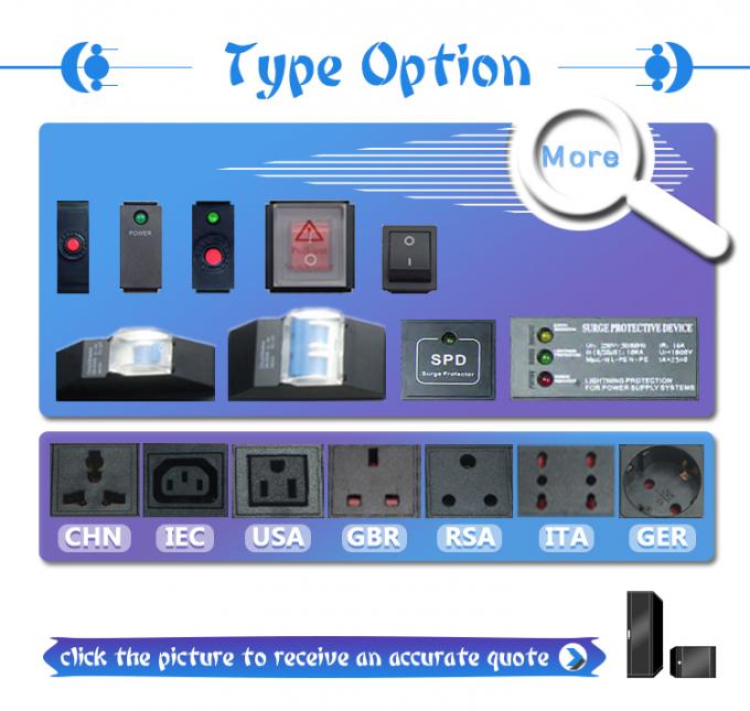 19 pouces en aluminium noir IEC Type 6 voies 8 prises C13 C14 Unité de distribution électrique 16Amp/32Amp Avec prise de commande disponible IEC320 Smart Socket PDU 3